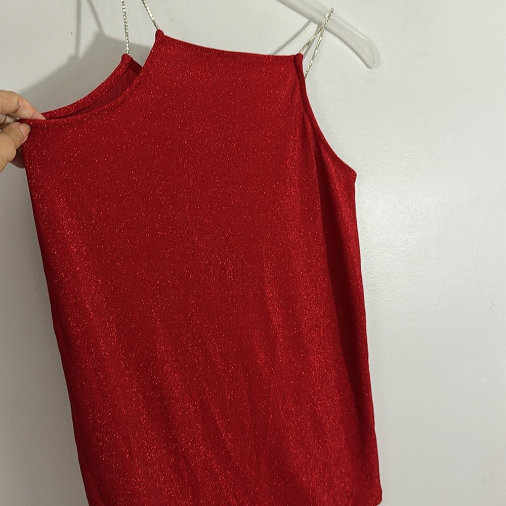 Red Sparkly Spaghetti Strap Women's Top size M - Picture 3 of 4